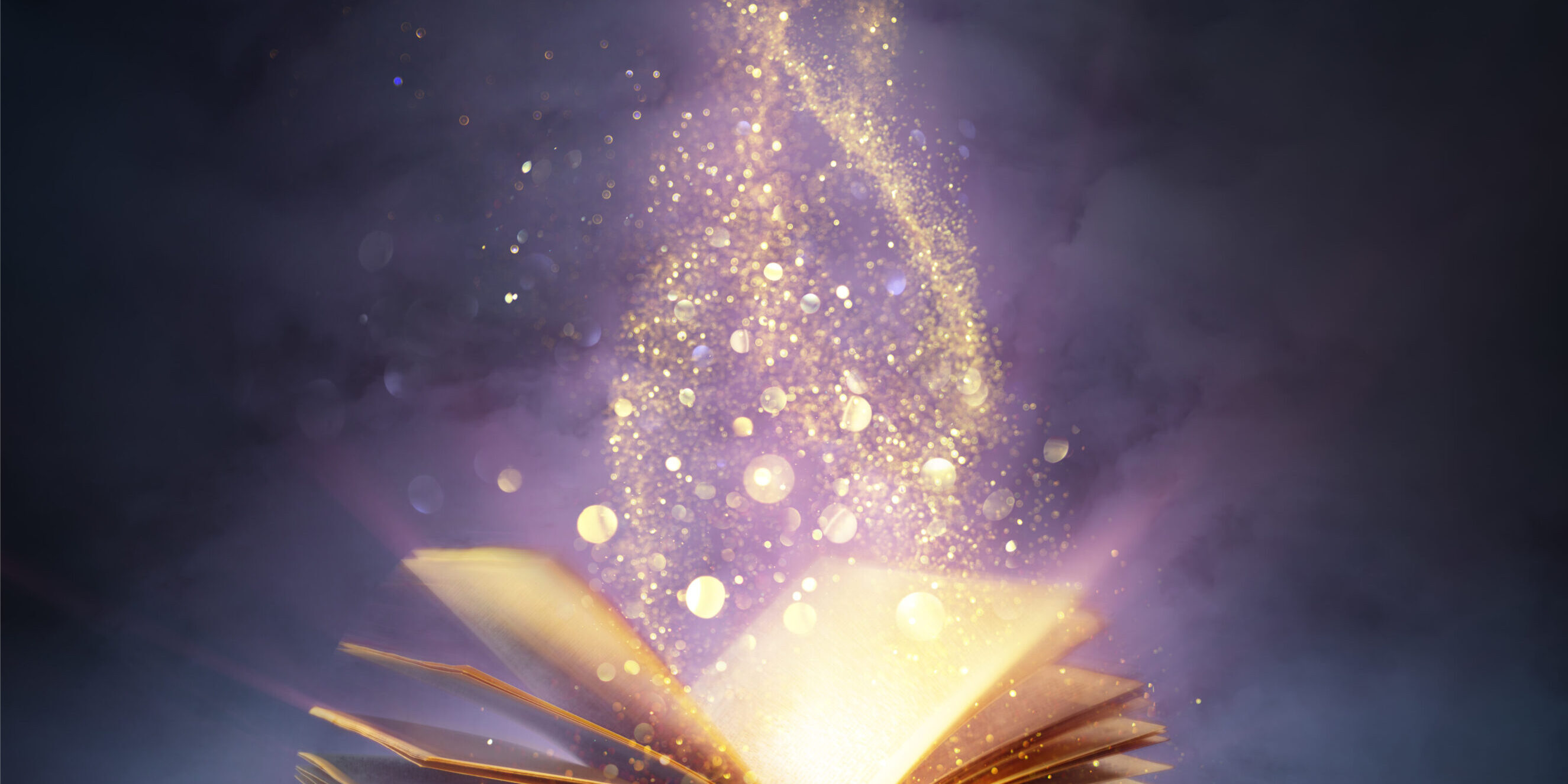 Magic Book With Open Pages And Abstract Lights Shining In Darkness - Literature And Fairytale Concept Magic Old Book With Open Pages And Abstract Bokeh Lights Shining In Darkness - Literature And Fairytale Concept